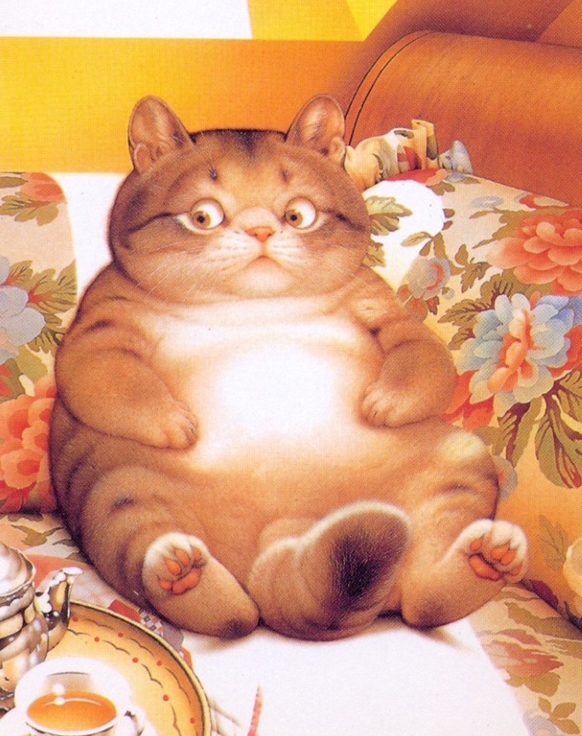 850x1075, 317 Kb / кот, картина, чашка, чай