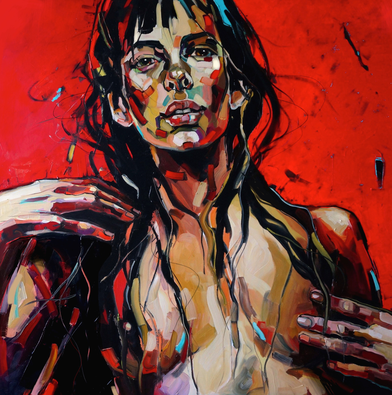 1280x1287, 546 Kb / картина, голая, красное