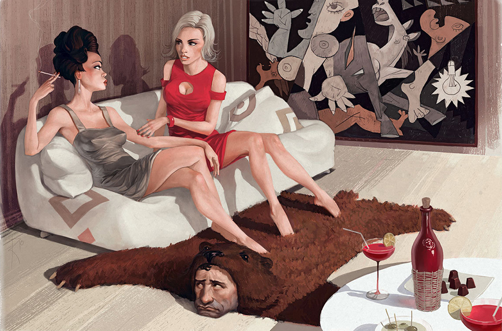 1000x659, 542 Kb / подруги, мужик, трофей, шкура, медведь, waldemar von kozak