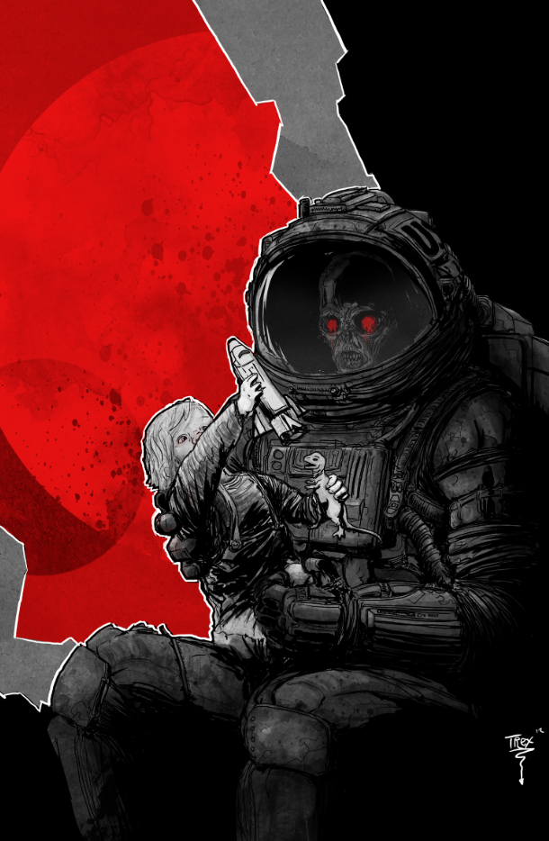 610x934, 522 Kb / космонавт, ребёнок, динозавр, шаттл, челнок, T-RexJones