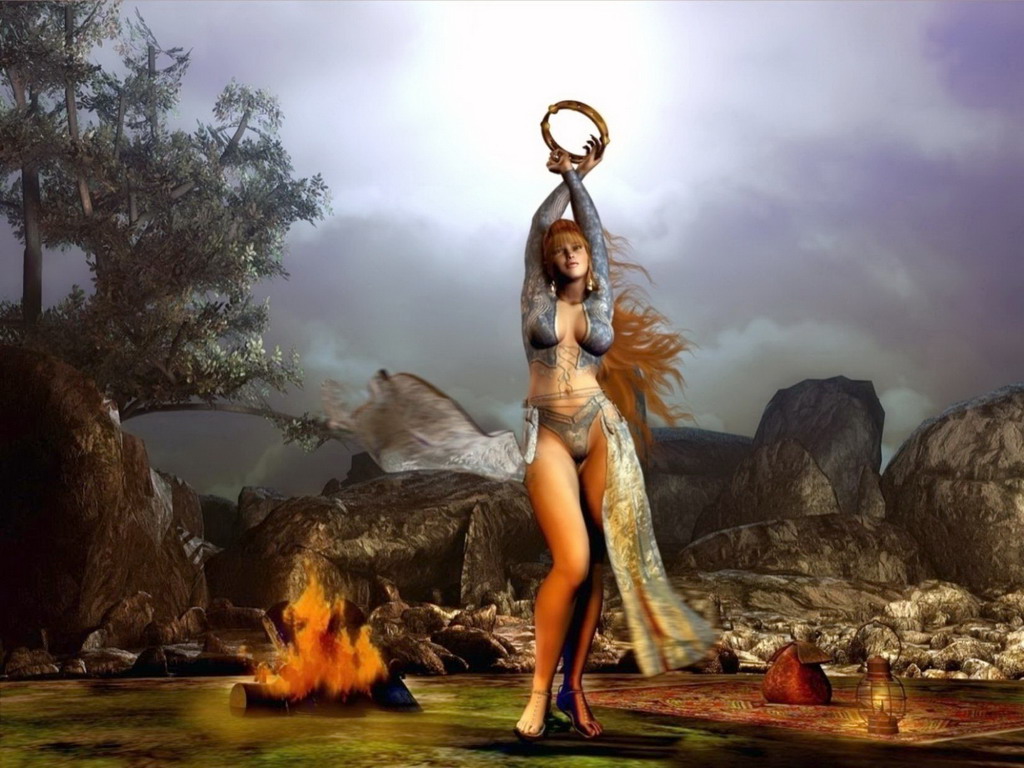 1024x768, 195 Kb / костёр, бубен, фонарь