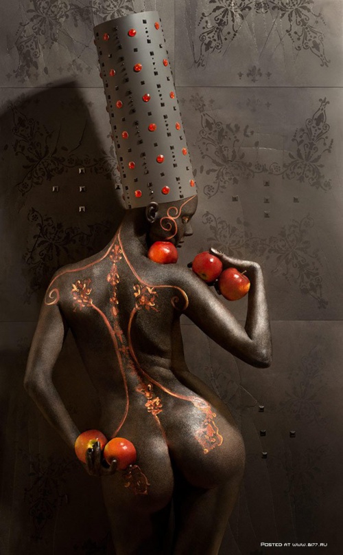 500x807, 125 Kb / женщина, яблоки, головной убор, узор