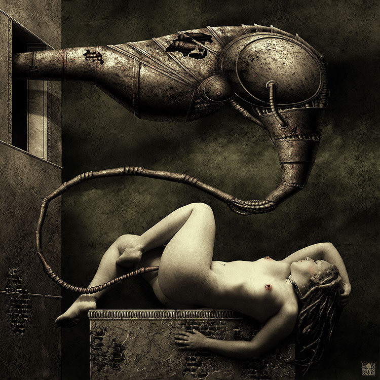 750x750, 156 Kb / женщина, голая, механизм, сепия