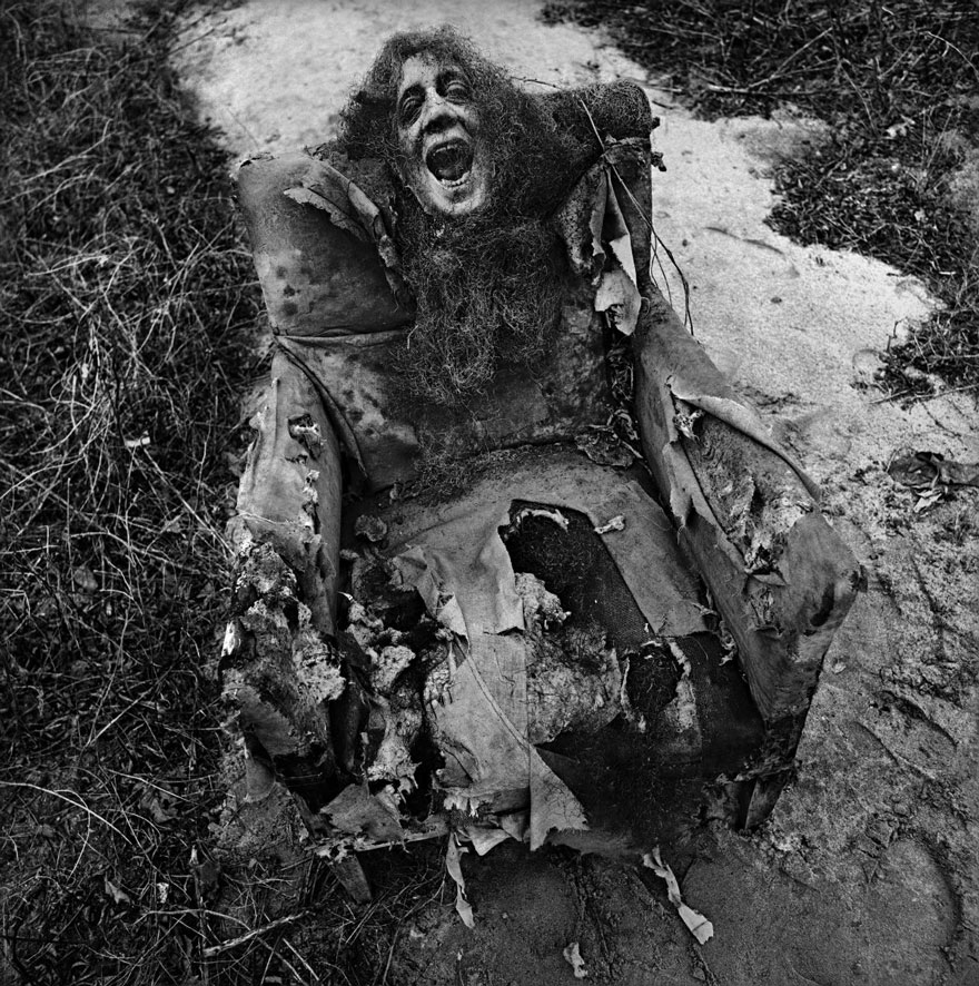 880x886, 267 Kb / кресло, рваное, рухлядь, лицо, волосы, трава, ч/б