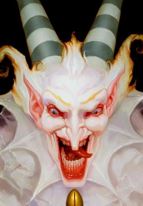 486x700, 63 Kb / клоун, злой, рога, рот, язык, зубы