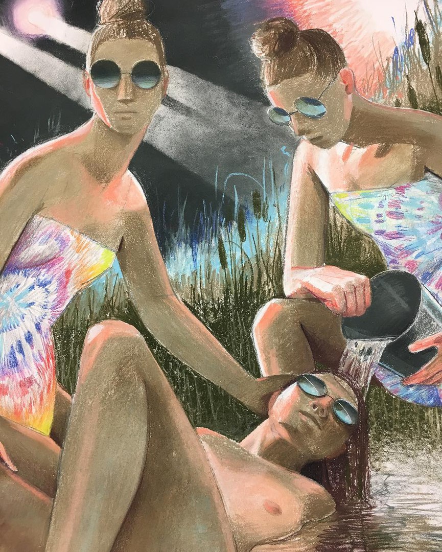 865x1080, 304 Kb / девки, очки, голова, моют, рисунок