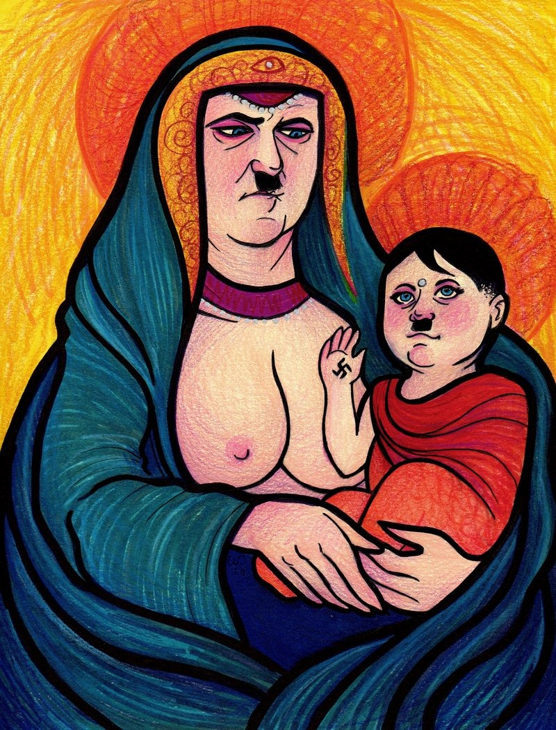 800x1050, 348 Kb / мамаша, младенец, усы, нимб