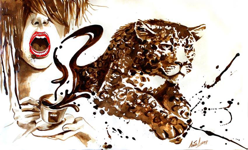 850x514, 86 Kb / рисунок, кофе, чашка, тигр, Люба, Дикер