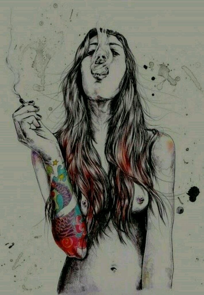 710x1024, 103 Kb / рисунок, сигарета, дым, тату, кляксы