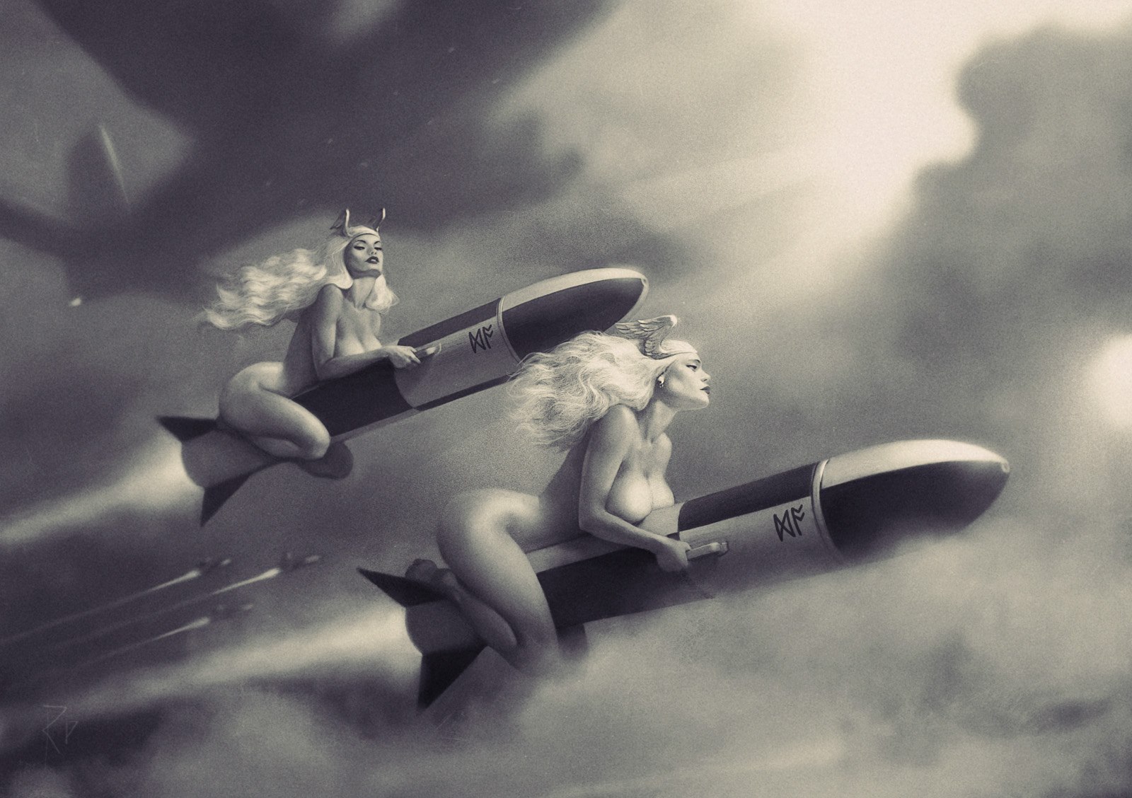 1600x1128, 298 Kb / Валькирии, ракеты, самолёт, облака, Вальдемар Казак