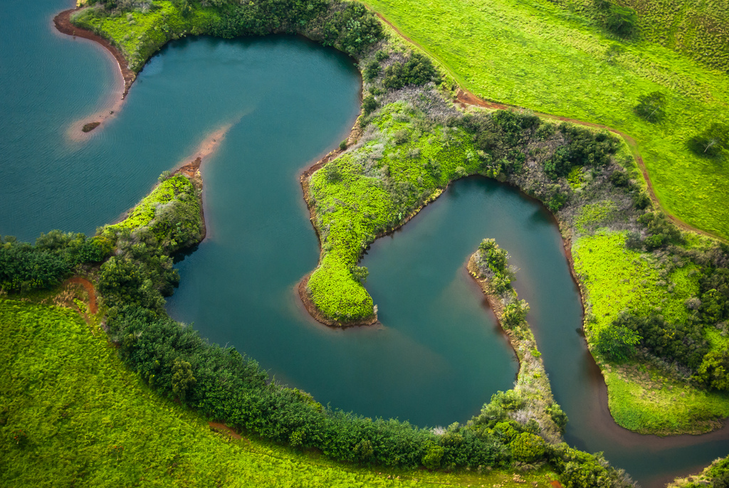 1024x686, 613 Kb / река, изгибы, зелень, сверху, пейзаж