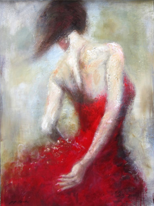 525x700, 367 Kb / картина, девушка, спина, красное, платье