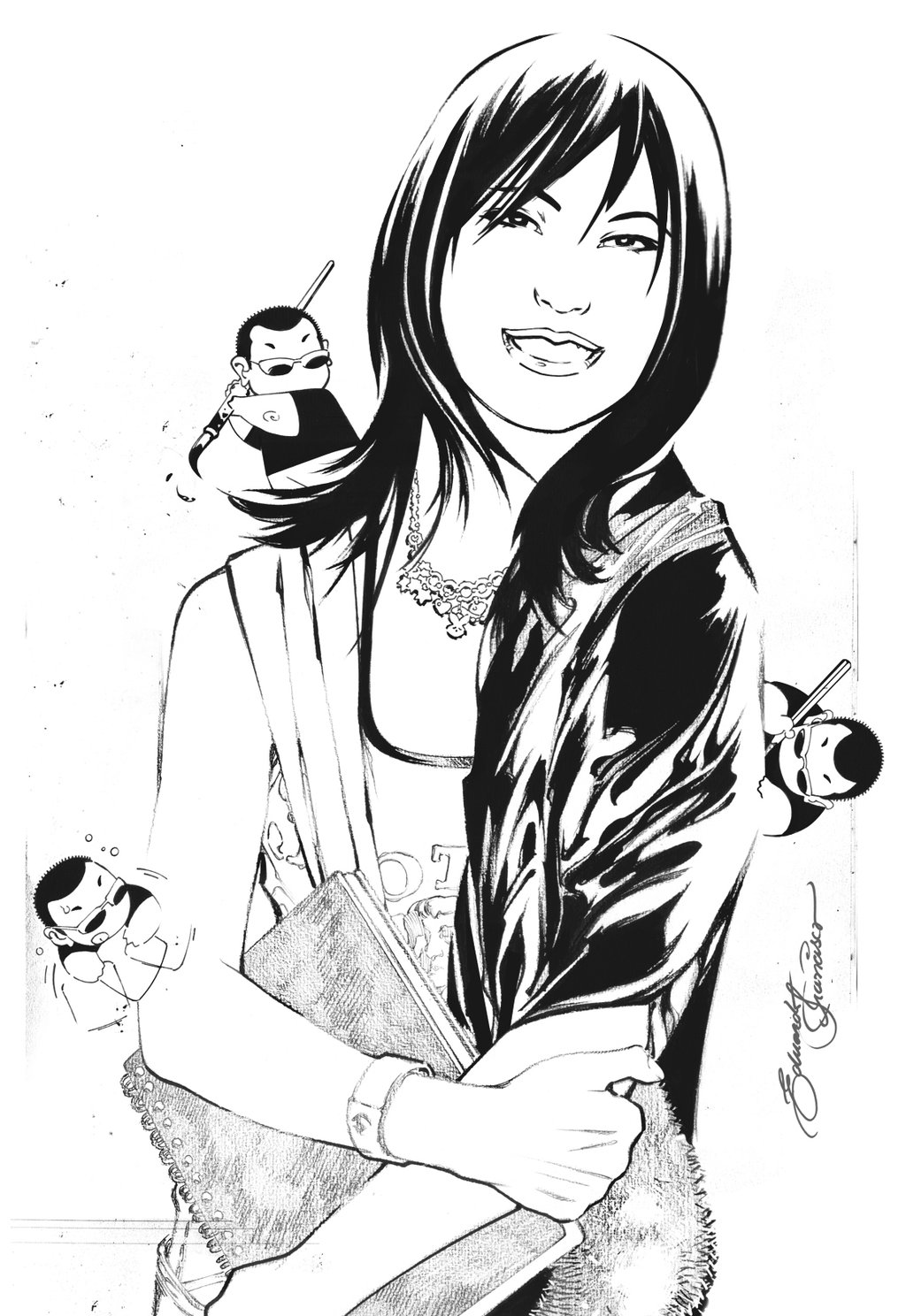 1024x1488, 258 Kb / девушка, художник, перо, ластик, линер