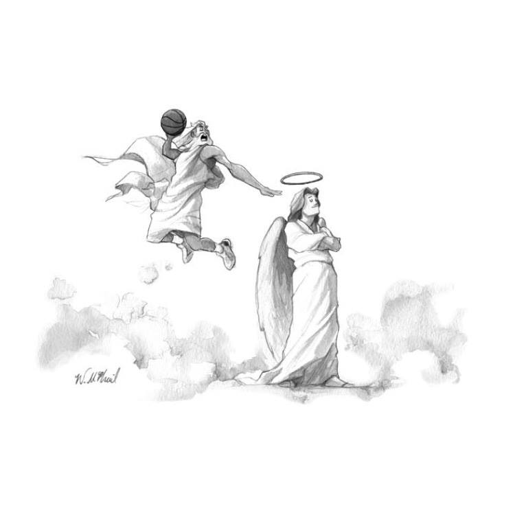 750x750, 23 Kb / боги, ангелы, прыжок, баскетбол, нимб, кольцо, облака, небо, ньюйоркер