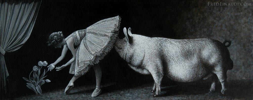 1000x395, 78 Kb / балерина, юбка, свинья, цветы, ч/б