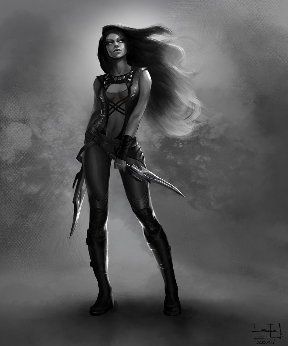 1000x1202, 183 Kb / ч/б, мечи, волосы, девушка, скетч