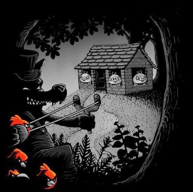 649x647, 70 Kb / волк, поросята, рогатка, птицы, энгри бердс, цилиндр