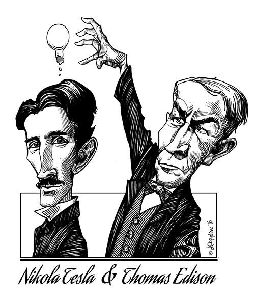 503x591, 124 Kb / лампочка, идея, рука, Никола Тесла, Томас Эдисон, loopydave