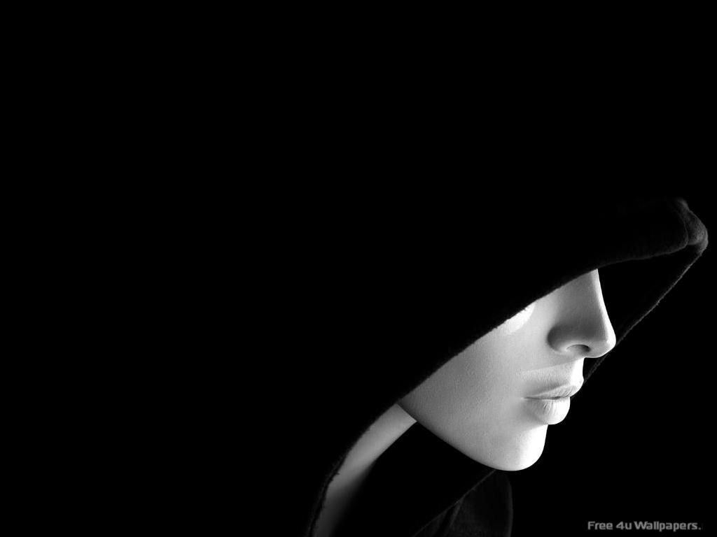 1024x768, 15 Kb / капюшон, лицо, ч/б