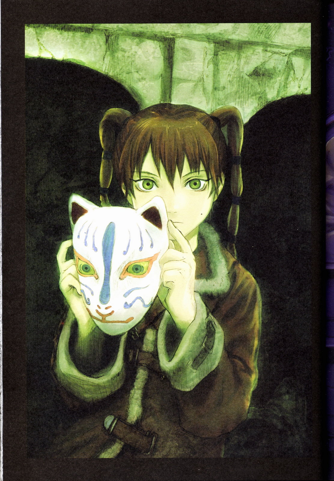 1112x1600, 436 Kb / девочка, хвостики, маска, пальто, Yoshitoshi_Abe, Texhnolyze, Ran