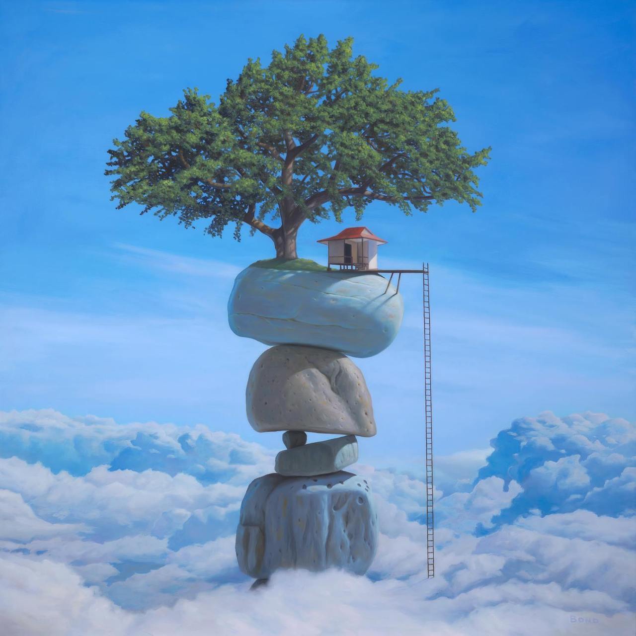 1280x1280, 122 Kb / камни, облака, лестница, дерево, дом