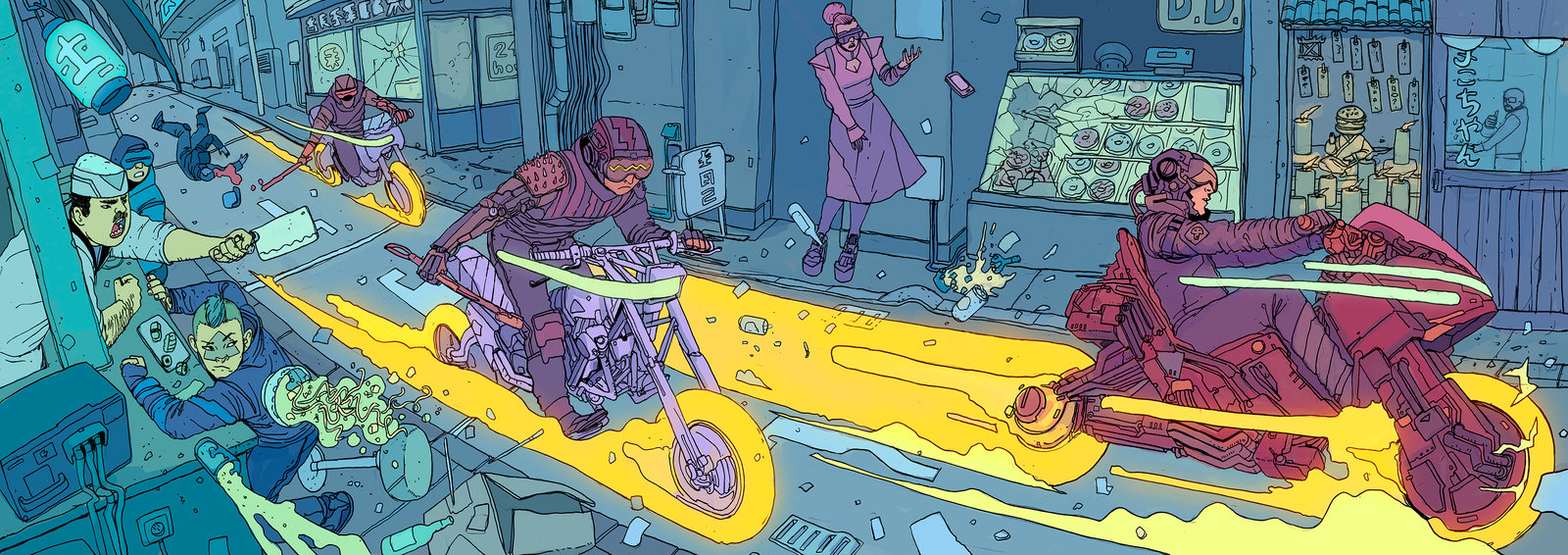 1600x566, 448 Kb / город, гонки, мотоцикл, неон, f1x_2