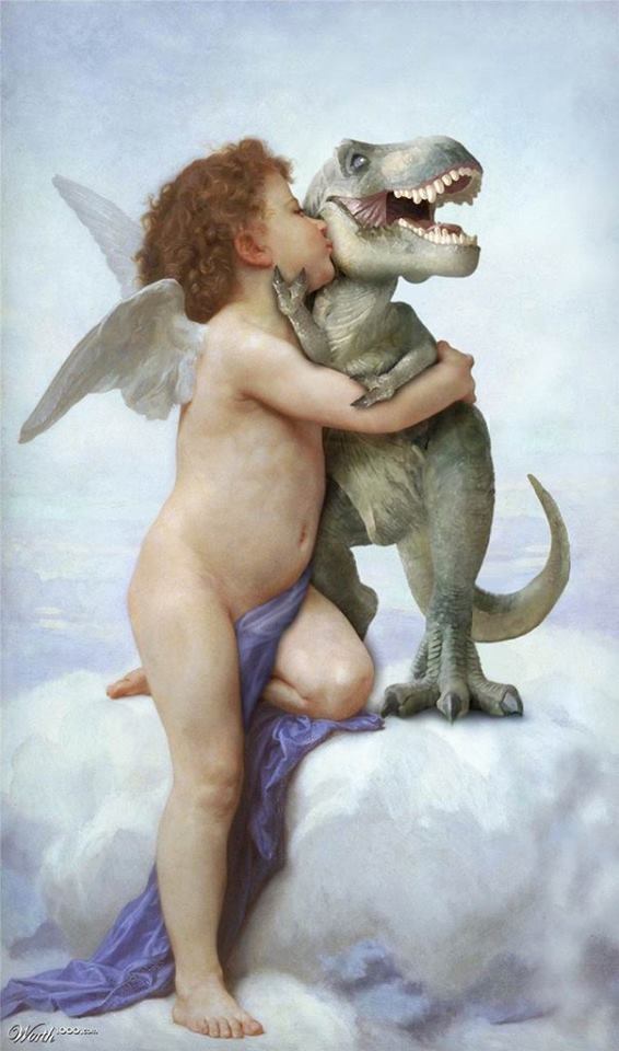 566x960, 63 Kb / t-rex, тираннозавр, ангелочек, облако