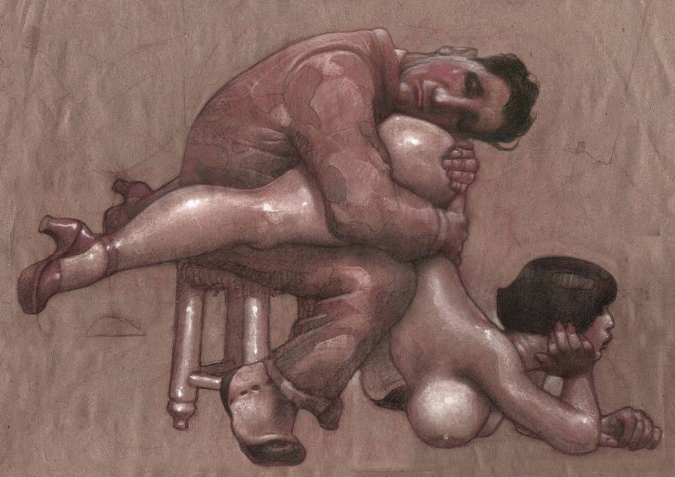 950x672, 79 Kb / мужчина, женщина, попа, табурет, объятия