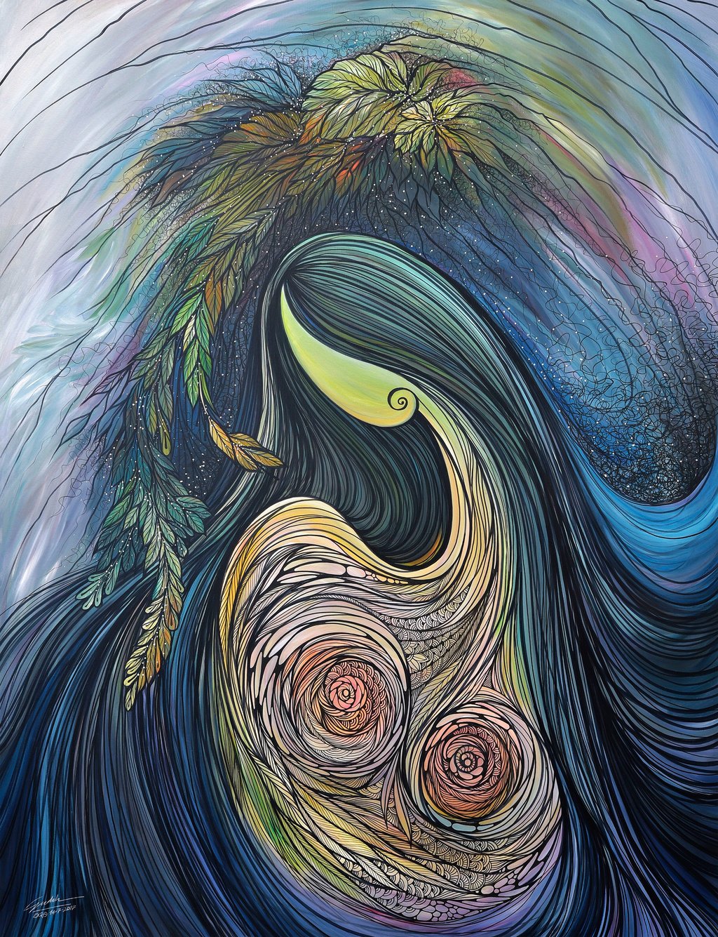 1024x1335, 527 Kb / картина, волосы, лицо, грудь, ветка, листья, duongquocdinh