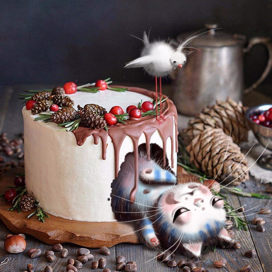 895x895, 297 Kb / Торт, кот, чайник