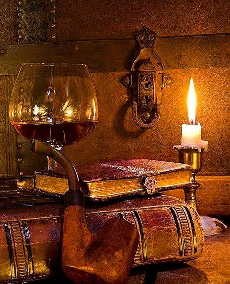 760x937, 206 Kb / трубка, бокал, коньяк, книга, свеча
