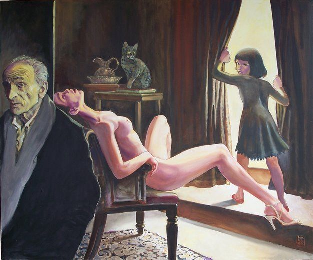 625x520, 54 Kb / кот, мужик, голая, шторы, девочка