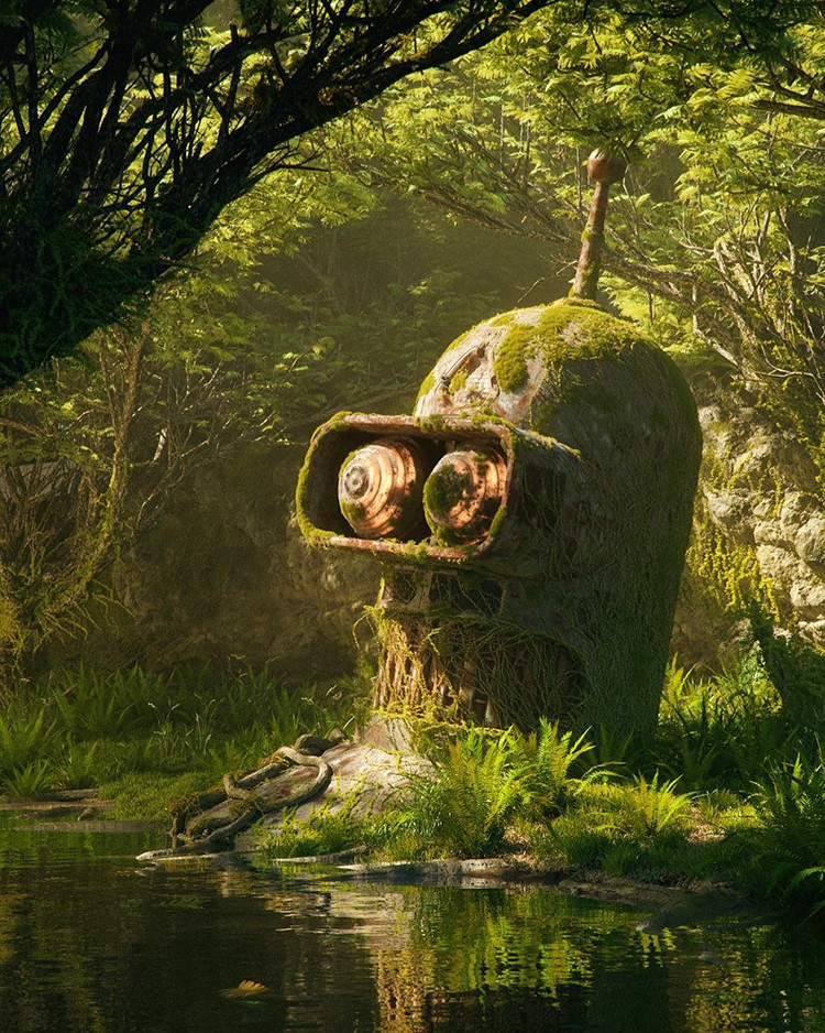 750x938, 352 Kb / бендер, тина, болото, заросли, робот, голова