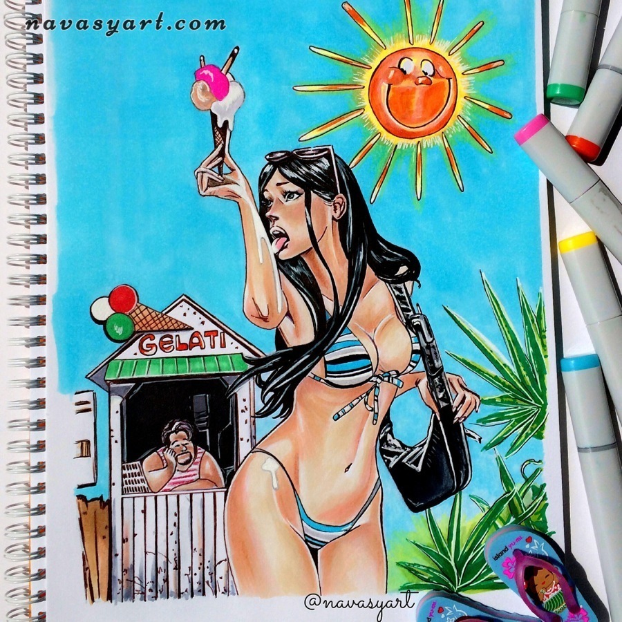 900x900, 337 Kb / мороженое, бикини, солнце, киоск, брюнетка