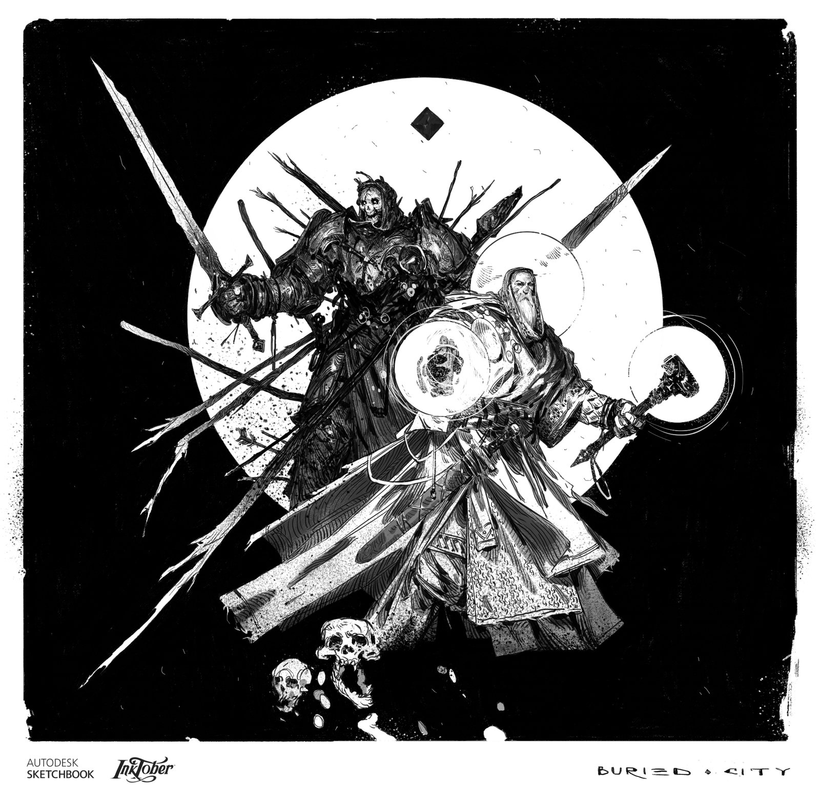 1600x1556, 436 Kb / персонажи, воины, маги, святой, нечистый, череп, аура, Константин Вавилов