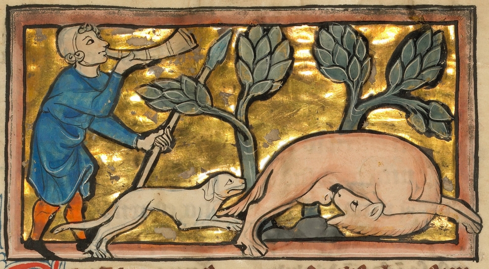 988x544, 557 Kb / картина, охота, собака, зверь, автофелляция, кастрация