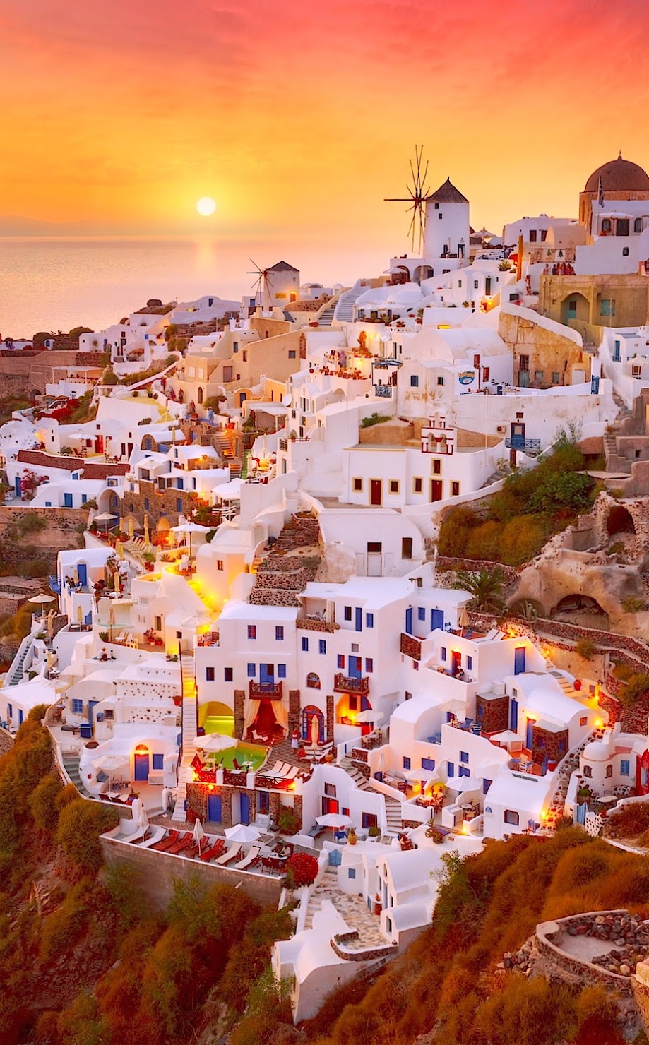 919x1480, 355 Kb / Италия, белый, город, море, склон, солнце, Санторини, Греция