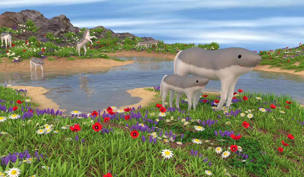 1280x747, 219 Kb / озеро, поляна, цветочки, акулокоровы