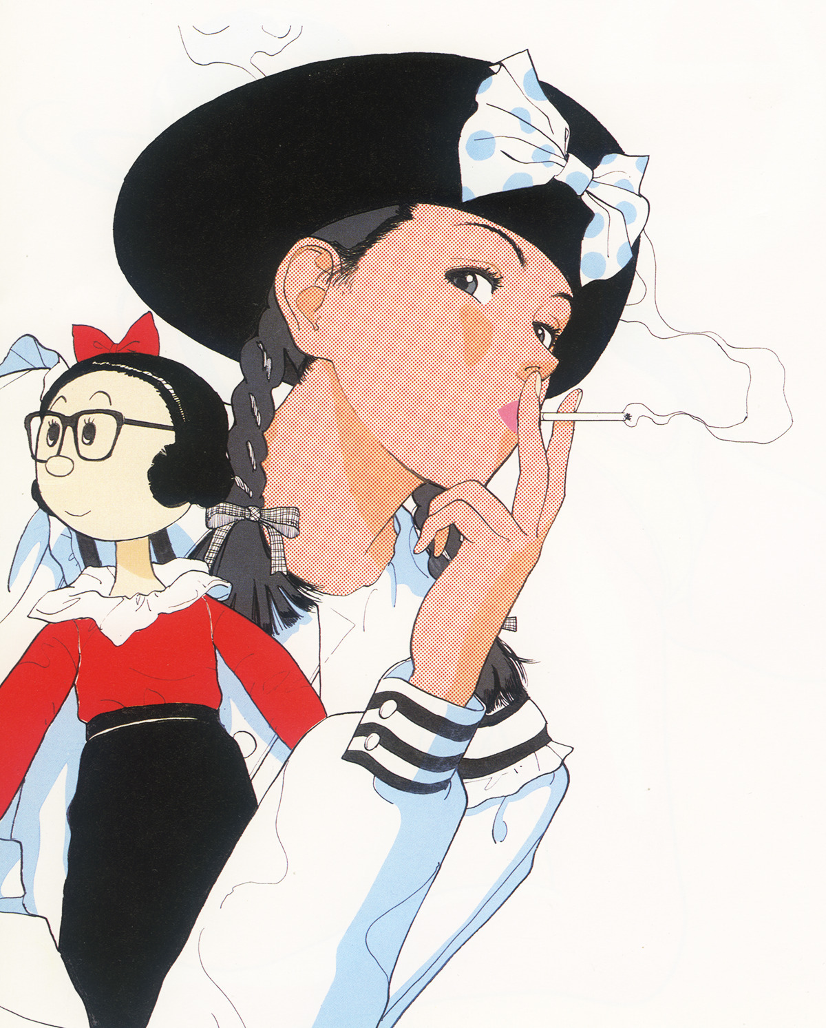 1200x1493, 596 Kb / сигарета, кукла, бант, очки