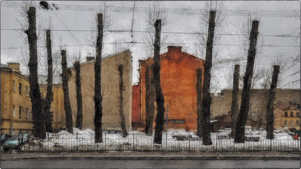 1280x720, 284 Kb / улица, забор, дома, американский клён, тоска, рисунок