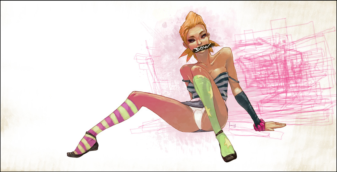 1116x571, 141 Kb / рыжая, чулки, рисунок, ноги