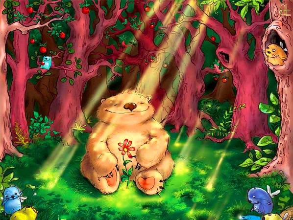 598x450, 90 Kb / мишка, лес, солнце, позитив