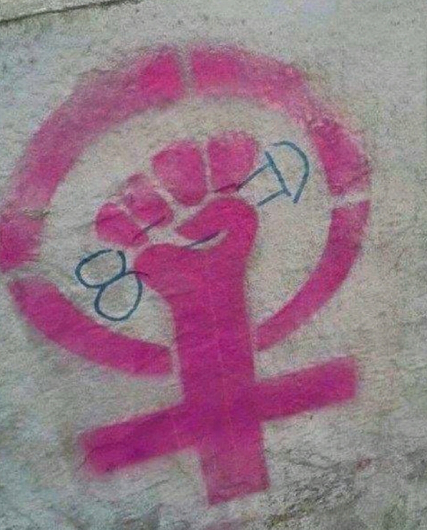 875x1086, 562 Kb / феминизм, символ, кулак, хуй, граффити