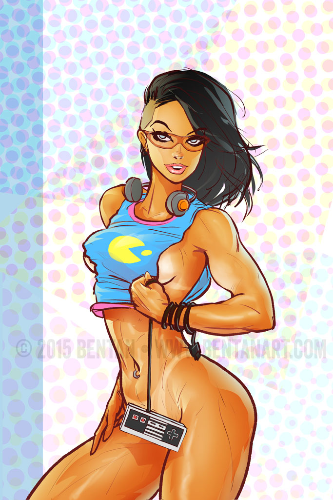 683x1025, 159 Kb / приставка, наушники, pacman, пакман, брюнетка, очки