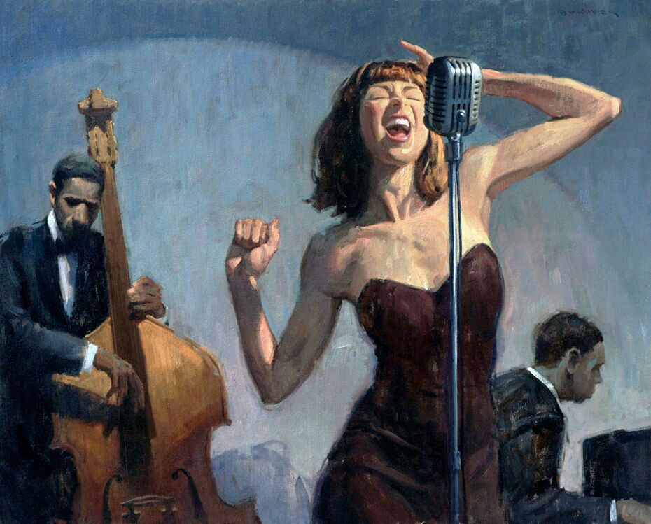 930x749, 150 Kb / Картина, певица, микрофон, ретро