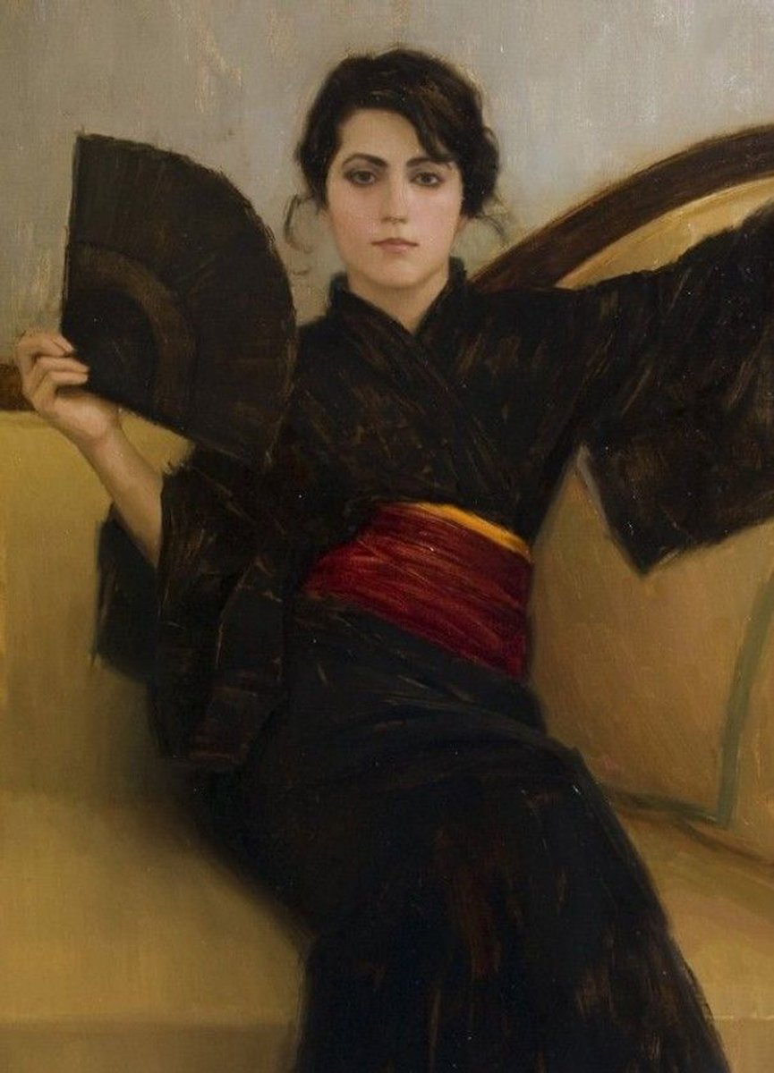 865x1200, 111 Kb / женщина, кимоно, пояс, веер, картины