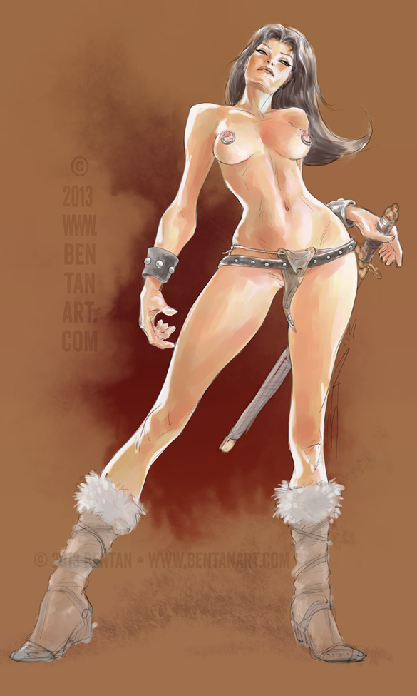 585x975, 119 Kb / сапоги, меч, мех, шипы, браслет, топлесс