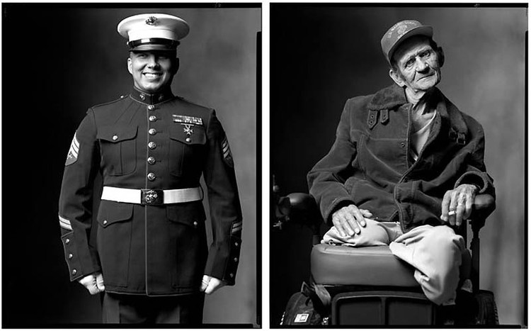 750x467, 62 Kb / солдат, ветеран, калека, ч/б, различие, Mark Laita