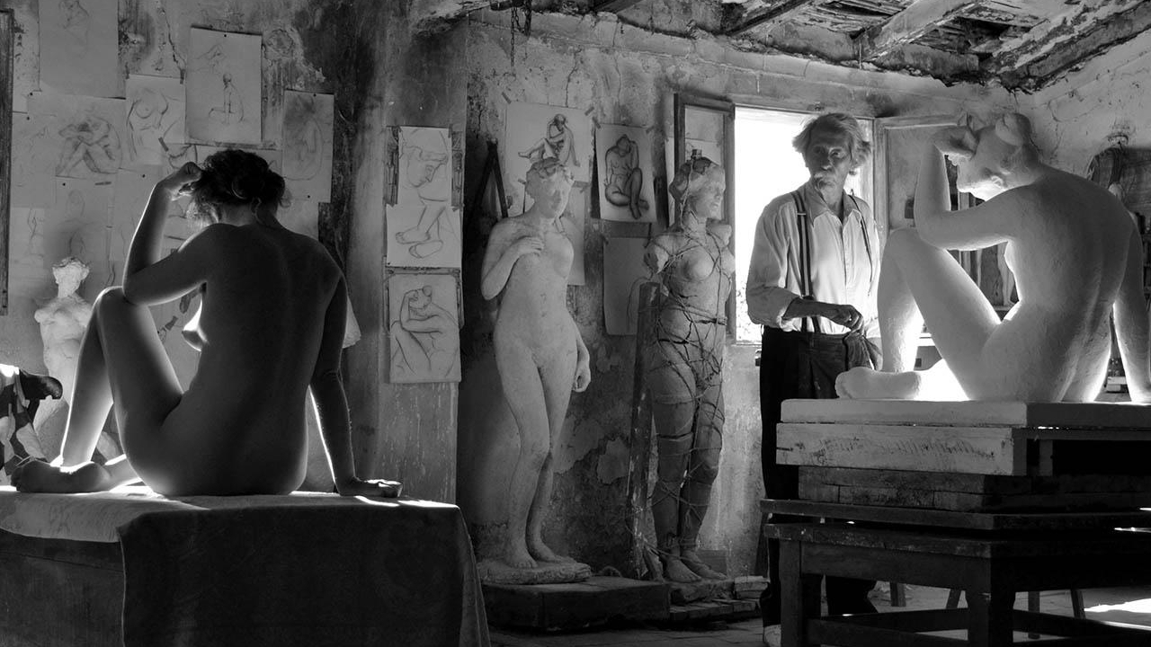 1280x720, 437 Kb / художник, натурщица, мастерская, ч/б