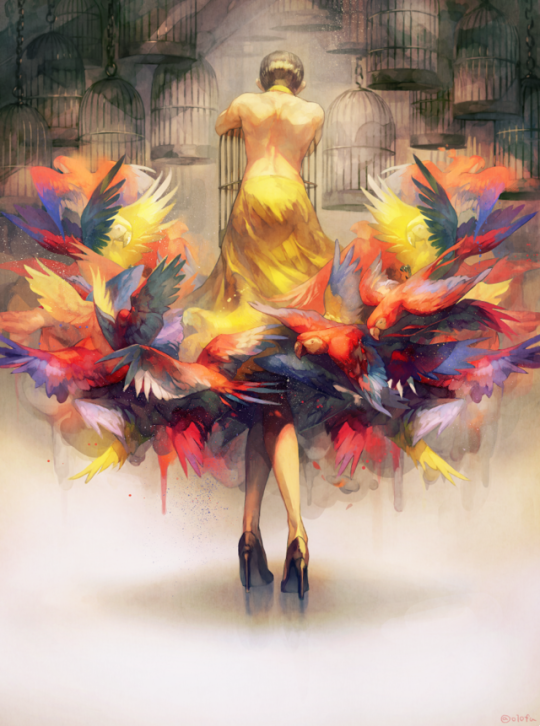 540x726, 512 Kb / платье, птицы, каре, haco11